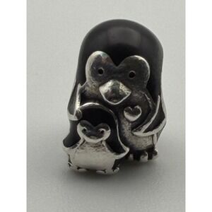 Pandora Sterling Silver Black Enamel Penguin Family Bead Charm 791404EN60